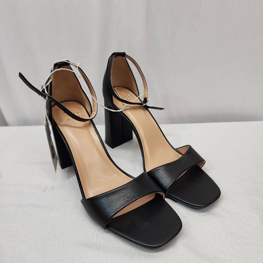 A New Day Women's 11 Black Shelly Heels Memory Foam Insole Block Heel Open Toe